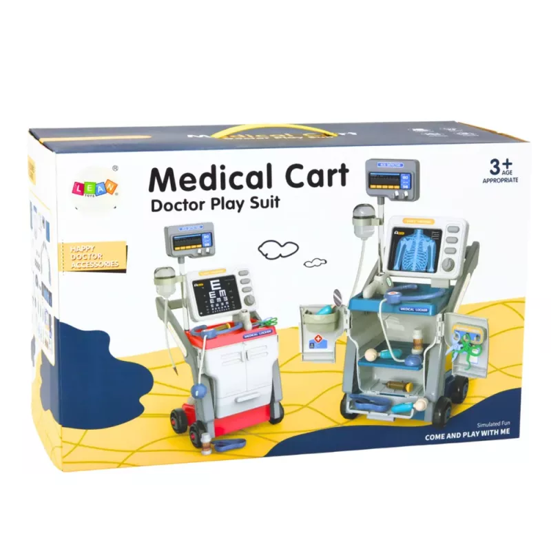 LEAN TOYS Little Doctor's Set Medical Cart X-Ray ECG Lights Blue 16 pcs
