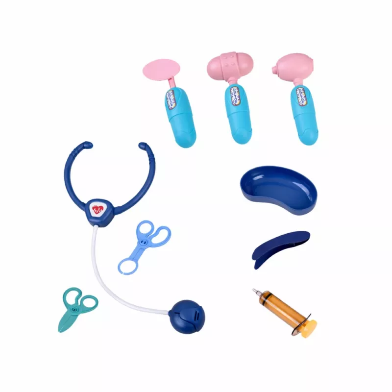 LEAN TOYS Little Doctor's Set Medical Cart X-Ray ECG Lights Blue 16 pcs