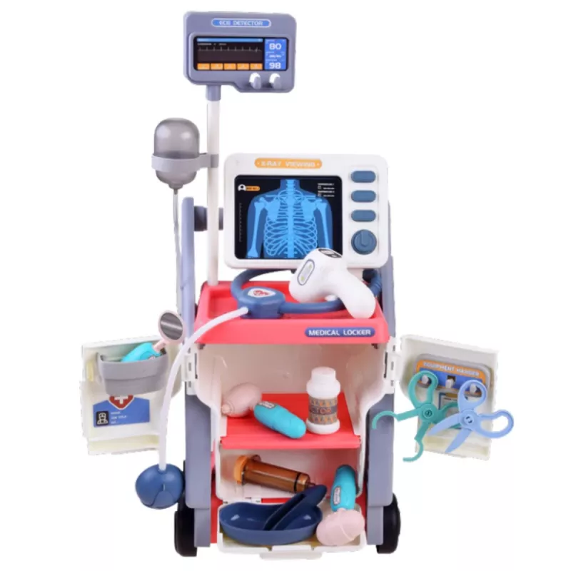 LEAN TOYS Little Doctor's Set Medical Cart X-Ray ECG Lights Pink 16 pcs.