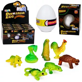 LEAN TOYS Burvju ola dinozaura izšķilšanās ūdenī ola balta 6,5 cm