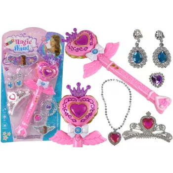 LEAN TOYS Magical Fairy Tale Princesses Set ar interaktīvu burvju nūjiņu, gaismu, skaņu un zvaigžņu projektoru