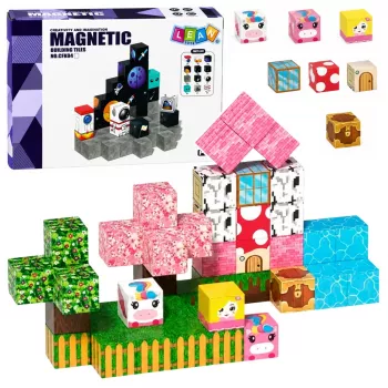 LEAN TOYS Magnētiskie būvbloki 50 gabalu komplekts – 3D pikseļu vienradža kubi, ABS plastmasa, radošs konstruēšanas rotaļlieta