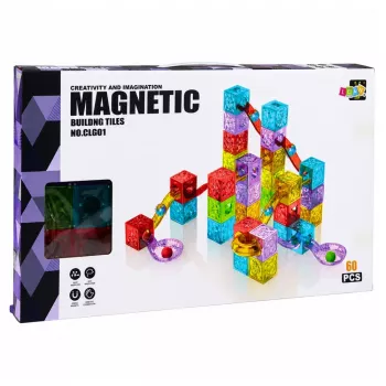 LEAN TOYS Magnētiskie būvbloki 60 gab. - krāsains kubu un lodīšu sliežu konstruktors