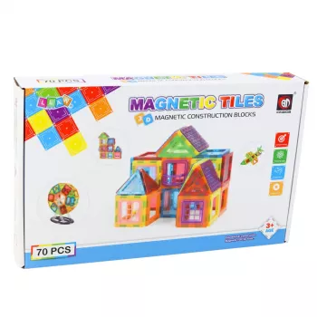 LEAN TOYS Magnētiskie celtniecības bloki, 70 gab. – STEM konstruktors ar spēcīgiem neodīma magnētiem, daudzkrāsaina ABS plastmasa, drošs un izturīgs bērniem no 3 gadiem