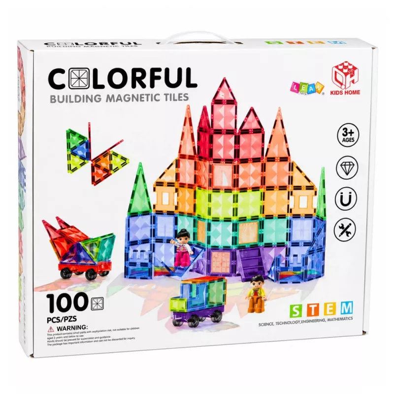LEAN TOYS Magnētiskie Konstrukciju Bloki 3D Paneļi Radošs STEM Krāsaini 100 gab
