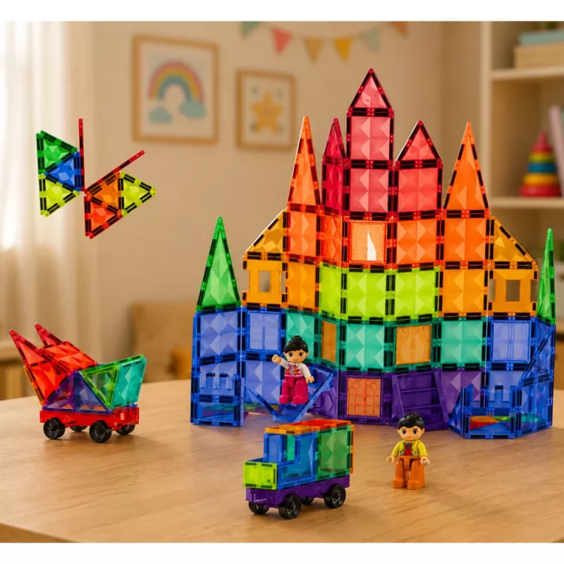 LEAN TOYS Magnētiskie Konstrukciju Bloki 3D Paneļi Radošs STEM Krāsaini 100 gab