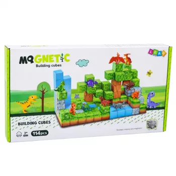 LEAN TOYS magnētiskie konstruktoru bloki kubi kvadrātveida pasaule 3D 114 gabali