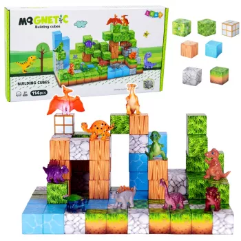 LEAN TOYS magnētiskie konstruktoru bloki kubi kvadrātveida pasaule 3D 114 gabali