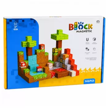 LEAN TOYS Magnetic Construction Blocks Pixel World krāsainie kubi 146 gab.