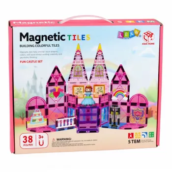 LEAN TOYS Magnētiskie konstruktoru bloki Princešu pils Rozā 38 gab.