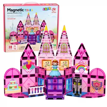 LEAN TOYS Magnētiskie konstruktoru bloki Princešu pils Rozā 38 gab.