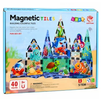 LEAN TOYS Magnētiskie konstruktora bloki Jūras dzīvnieki Okeāns 40 gab.