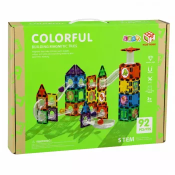 LEAN TOYS Magnetic Construction Blocks Track Set ar STEM bumbiņām un dinozauriem – 92 gab.