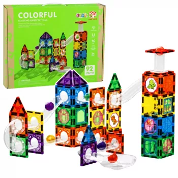 LEAN TOYS Magnetic Construction Blocks Track Set ar STEM bumbiņām un dinozauriem – 92 gab.