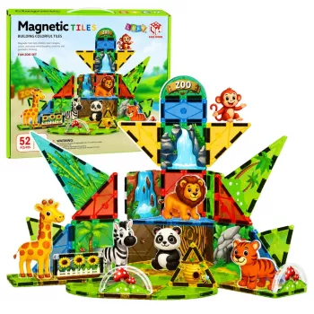 LEAN TOYS magnētiskie konstruktoru bloki savvaļas dzīvnieki džungļi ZOO 52 gab.