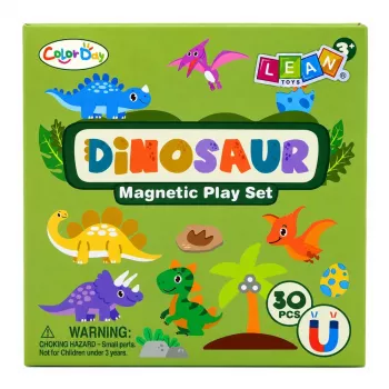 LEAN TOYS Magnētiskā puzļu grāmata Dinozauri, krāsaini magnēti, 30 gab.