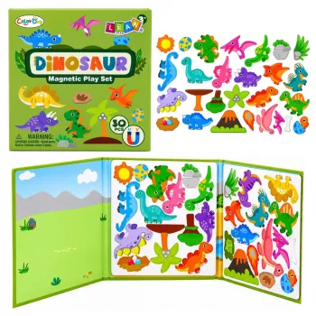LEAN TOYS Magnētiskā puzļu grāmata Dinozauri, krāsaini magnēti, 30 gab.