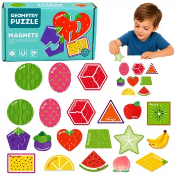 LEAN TOYS Magnetic Puzzle Learning Fruits 30 gab. – izglītojoši augļu magnēti tāfelei un ledusskapim