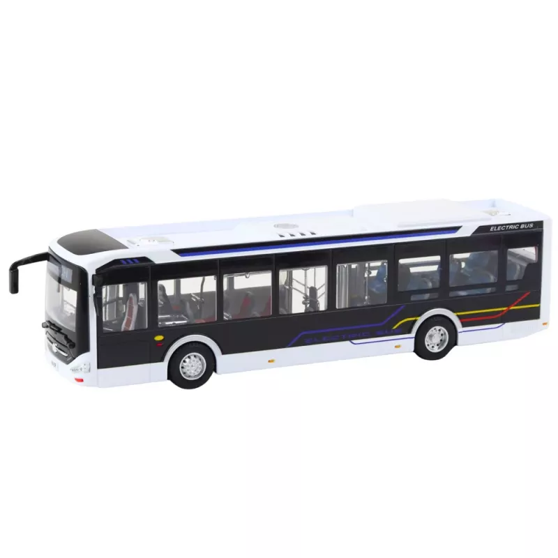 LEAN TOYS Metal City Bus White 1:43 Die-Cast Pull-Back Modelis ar Atveramām Durvīm