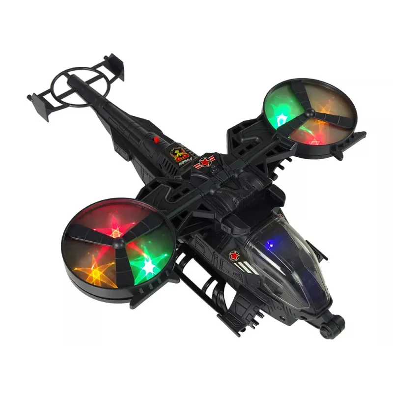LEAN TOYS Militārais helikopters ar lieliem spārniem, gaismām, skaņu un rotējošiem lāpstiņām
