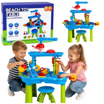 LEAN TOYS Multi-level Water Table Playground ar krēslu, piederumiem un veidnēm 63cm