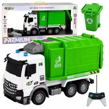LEAN TOYS Municipal Vehicle Remote Controlled Garbage Truck RC Container Bin Lights 1:14