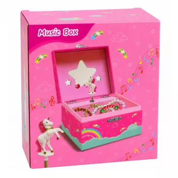 LEAN TOYS Music Box Jewelry Box Rotating Unicorn Pink