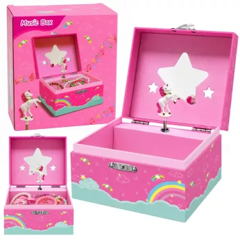 LEAN TOYS Music Box Jewelry Box Rotating Unicorn Pink