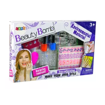 LEAN TOYS Nagu Krāsošanas Komplekts ar Laku, Spīdumiem, Uzlīmēm un Gredzeniem