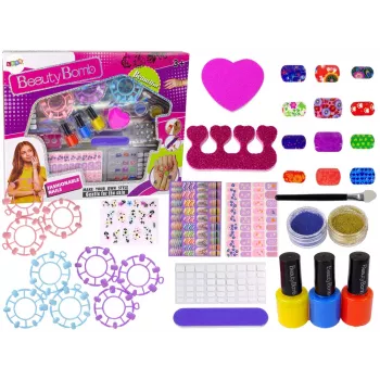 LEAN TOYS Nagu Krāsošanas Komplekts ar Lakām, Uzlīmēm, Rakstiem un Spīdumiem
