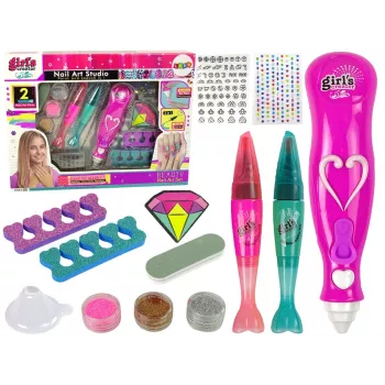 LEAN TOYS Nagu krāsošanas komplekts ar nagu pildspalvām, mirdzumu dozatoru un dimantiem