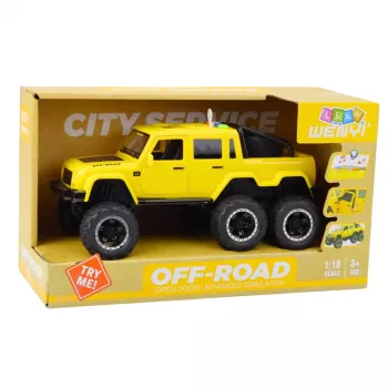 LEAN TOYS Bezceļu auto Friction Drive ar gaismām un skaņām, dzeltens, 6x6, 1:16