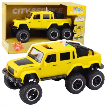 LEAN TOYS Bezceļu auto Friction Drive ar gaismām un skaņām, dzeltens, 6x6, 1:16