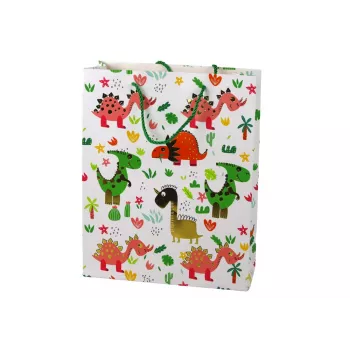 LEAN TOYS Paper Gift Bag Colorful Dinosaurs Palm Trees 32 cm x 26 cm x 10 cm