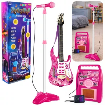 LEAN TOYS Pink Electric Guitar with Microphone and Amplifier