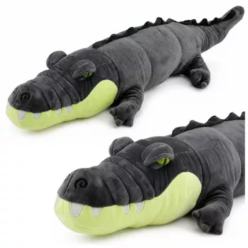 LEAN TOYS plīša krokodila maskota mīkstā rotaļlieta - reālistiski pelēka, 90 cm
