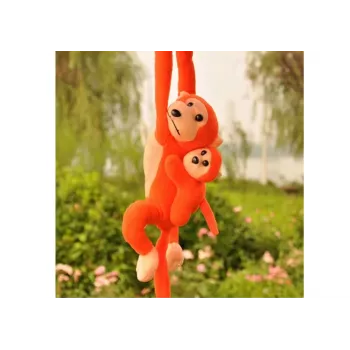 LEAN TOYS Plush Monkey with Baby Mascot, Orange with Sound 70 cm