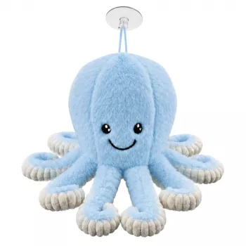 LEAN TOYS Plush Octopus with Suction Cup, Blue, 16 cm