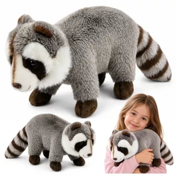 LEAN TOYS plīša jenots – reālistiska mīkstā rotaļlieta, pelēka 45 cm