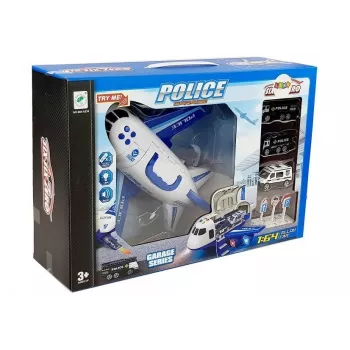 LEAN TOYS Police Folding Plane ar automašīnām 1:64 ar gaismām un skaņām