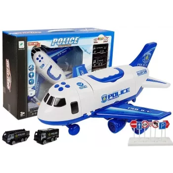 LEAN TOYS Police Folding Plane ar automašīnām 1:64 ar gaismām un skaņām