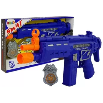 LEAN TOYS Policijas pistoles komplekts ar nozīmīti, Navy Blue, skaņas un gaismas efekti, 37cm