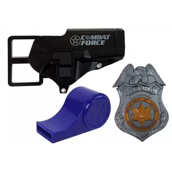 LEAN TOYS Policijas komplekts Revolveris 20cm Žetons Maksts Svilpe Skaņas Gaismas efekti