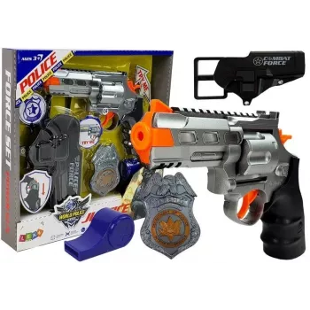 LEAN TOYS Policijas komplekts Revolveris 20cm Žetons Maksts Svilpe Skaņas Gaismas efekti