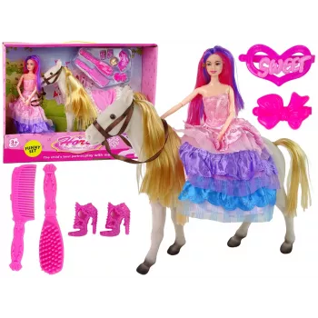 LEAN TOYS Princess Doll ar balto poniju un aksesuāriem