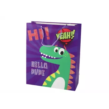 LEAN TOYS Purple Dinosaur Paper Gift Bag 32cm x 26cm x 10cm
