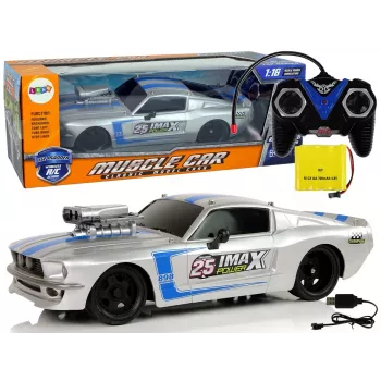LEAN TOYS R/C Sports Car 1:16 Silver Blue Stripes Pilot