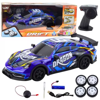 LEAN TOYS RC sporta auto ar apgaismotu drift virsbūvi, zils 1:16 4WD 2.4GHz