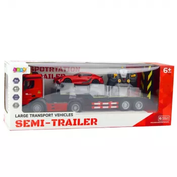 LEAN TOYS Remote Controlled Car Transporter Set 1:16 – RC Tow Truck & Red Sports Car (22707)