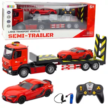 LEAN TOYS Remote Controlled Car Transporter Set 1:16 – RC Tow Truck & Red Sports Car (22707)